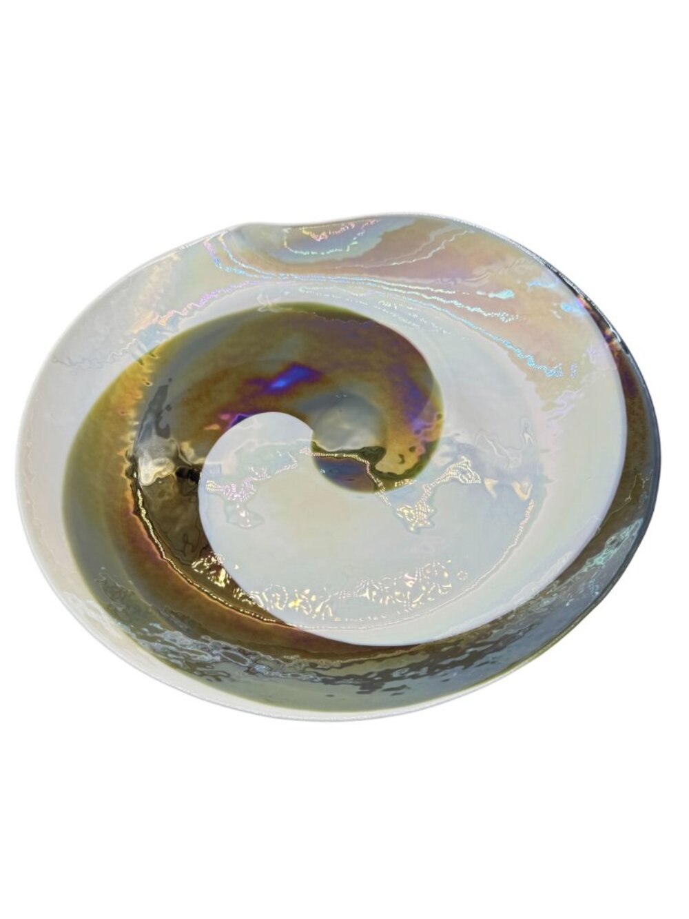 Yalos  Murano Leopardo Ivory and Amber Glass Centerpiece 17"x 17"x 2" (no stand) - Picture 3 of 11